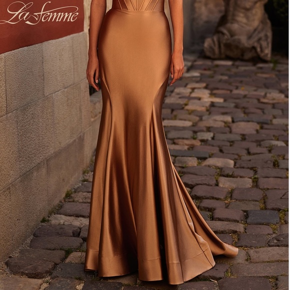 Vintage Maxi skirt Gown Liquid Mermaid Prom Bronze Fluid Taffeta Volume Sz 12 - Picture 1 of 10